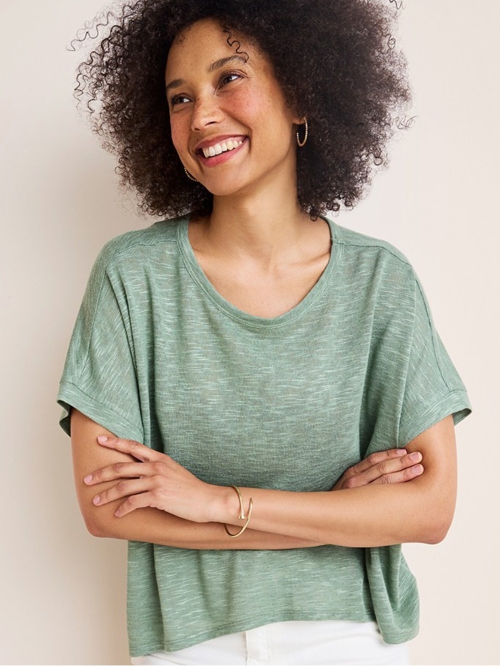 Francesca's Sage Green Slub Dolman Tee, size medium